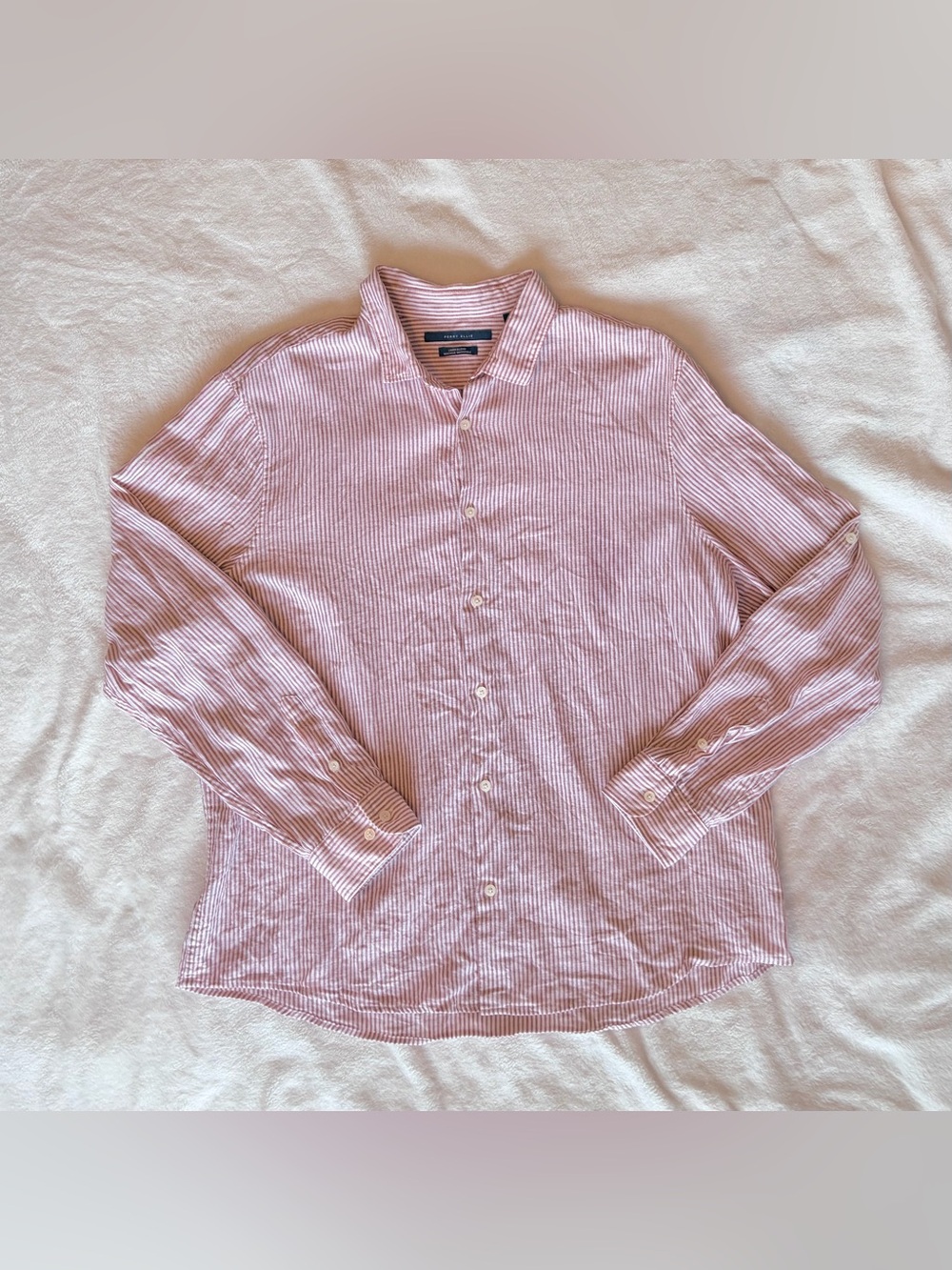 Perry Ellis Long Sleeve Red Striped Linen Blend Collared Shirt — Men’s Size XXL